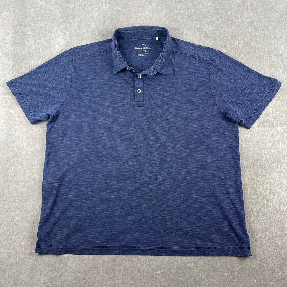 Tommy Bahama Mens XL Blue Polo Shirt Space Dye Tencel Cotton Short Sleeve